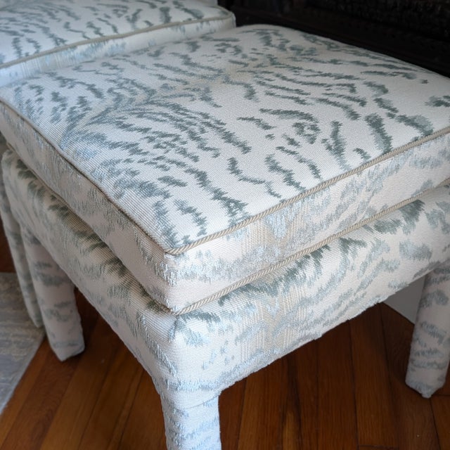 Cowtan & Tout Rajah Velvet Parsons Ottomans in Celadon - Pair For Sale - Image 13 of 13