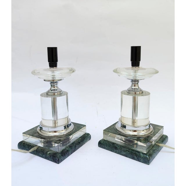 Vintage Art Deco Table Lamps in Glass and Marble, 1940s For Sale - Image 4 of 12