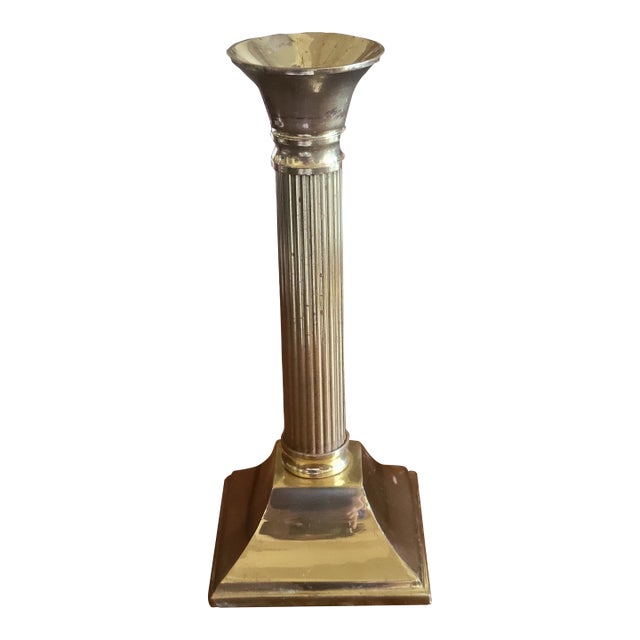 Vintage Polished Brass Candleholder For Sale