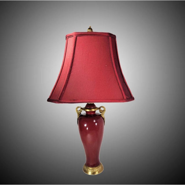 Mid-Century Modern Oxblood Porcelain Ginger Jar Handled Table Lamp For Sale - Image 3 of 11