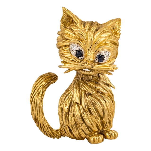 Late 20th Century Honora 18k Kitty Cat Brooch For Sale