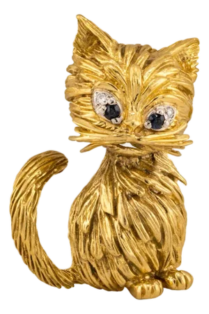 Late 20th Century Honora 18k Kitty Cat Brooch