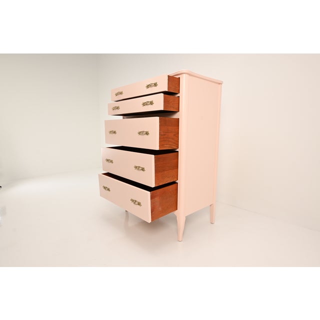 West Michigan Furniture French Provincial Louix XV Style Pink Highboy Dresser | Newly Refinished For Sale - Image 11 of 16