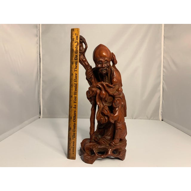 Antique Carved Rosewood Chinese God of Longevity Figurine For Sale - Image 9 of 10