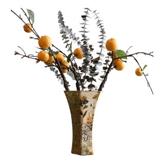 Vintage Decoupage Vase With Mixed Botanical, Antique Map and Folk Art Panels For Sale