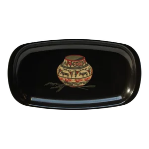 Mid-Century Black Resin Inlaid Native American/Southwest Style "Pottery Bowl With Deer" Tray by Couroc