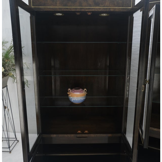 Pair of Dark Burl Wood Lighted Display Curio Cabinets Vitrines Mastercraft MINT For Sale - Image 13 of 18