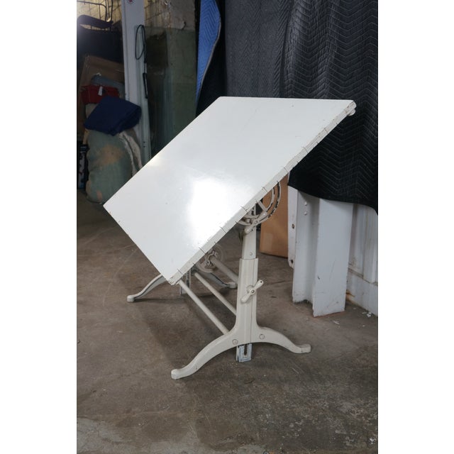 Wood Antique Cast Iron Rack-and-Pinion Mechanical Work Desk Architects Drafting Table For Sale - Image 7 of 18