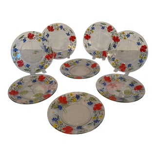 1960s Hand-Painted Desert/Salad Plates- Set of 8 For Sale