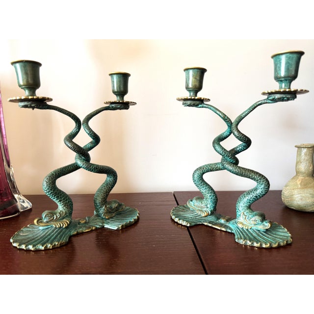 Italian Sculptural Bronze Fish Candlesticks, 1950s, Set of 2 For Sale - Image 13 of 14