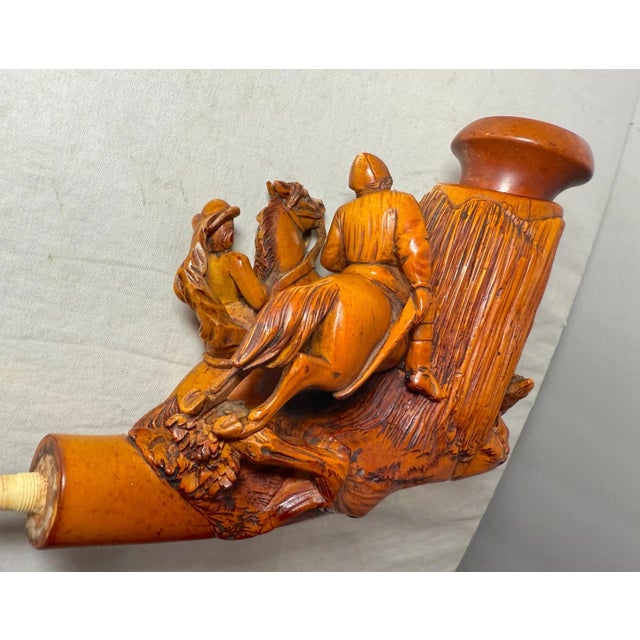 Huge Antique 19th Century Hand Carved Man Lady Horse Dog Meerschaum Smoking Pipe For Sale In New York - Image 6 of 16