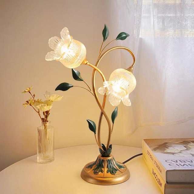 Double-Flower Biomimetic Glass & Metal Floor Lamp For Sale - Image 6 of 9