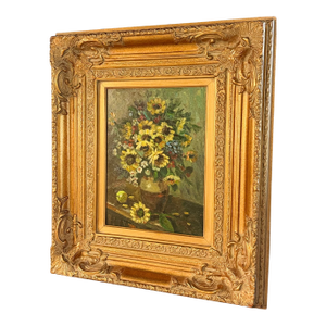 Mid 20th Century Framed, Signed Oil on Canvas Painting, Still-Life of Sunflowers