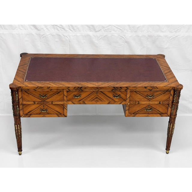 Antique Italian Louis XVI Walnut Bronze Leather Partner’s Writing Desk For Sale - Image 4 of 18