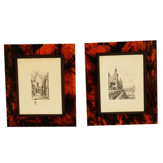 French Paris Street Scene Pair of Etchings For Sale - Image 13 of 13
