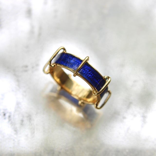 Vintage Tiffany & Co. By Schlumberger 18k Gold Enamel Ring, Size 7 For Sale - Image 11 of 11