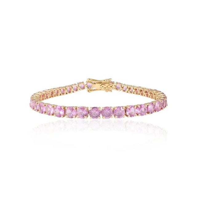 Not Yet Made - Made To Order Brilliant 14.83 CTW Pink Sapphire Tennis Bracelet in 14k Yellow Gold For Sale - Image 5 of 11