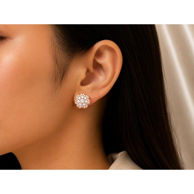 14K Pink Rose Gold Diamond Flower Earrings Exude timeless elegance with these 14K pink rose gold diamond flower earrings....