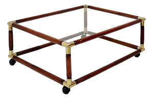 Coffee Table in Bamboo and Brass with Glass Top by Tommaso Barbi, 1960s