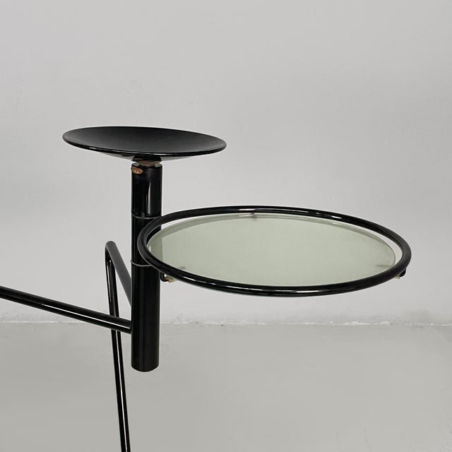 Metal Italian Modern Coffee Table with Ashtray in Black Metal and Glass, 1980s For Sale - Image 7 of 18