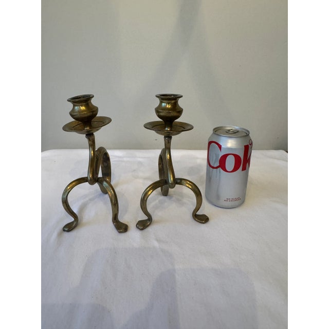 Pair of Twisted Brass Candlesticks – Art Nouveau Style For Sale - Image 9 of 9