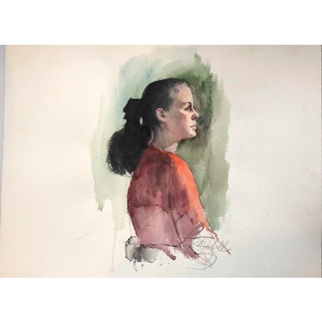 Original Vintage Watercolor Female Portrait Painting Signed 1980’s For Sale - Image 4 of 4