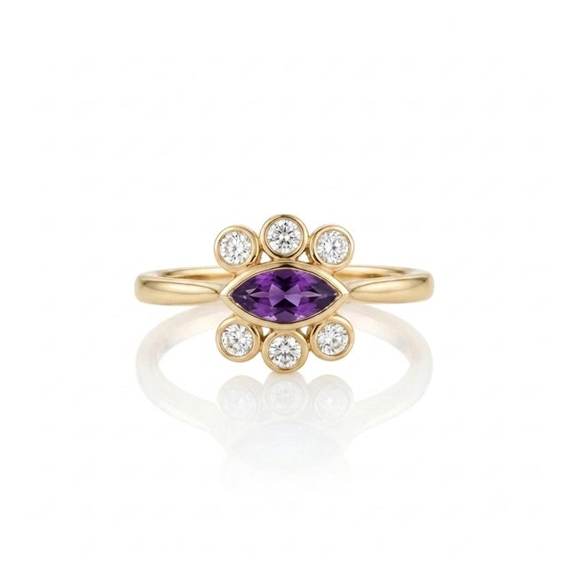 Contemporary Dainty Purple Amethyst Ring | Minimalist Statement Delicate Ring | February Birthstone Ring Us 7 For Sale - Image 3 of 5