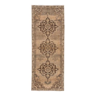 Vintage Distressed Handmade Tan Floral Wool Runner For Sale