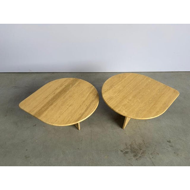 Pair of 1970s italian travertine stone coffee tables or side tables. The table can be a two level coffee table or be used...