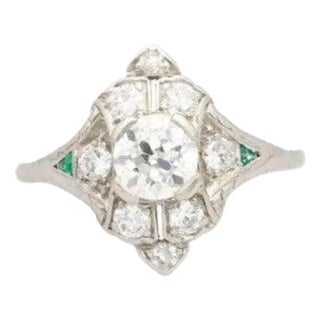 1930s Vintage Art Deco 1 CTTW Old Euro Cut Diamond Ring in Platinum 900, Size 6 For Sale