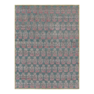 Rug & Kilim’s Block Print Rug Design with Pink and Green Floral Pattern - 3x6 For Sale