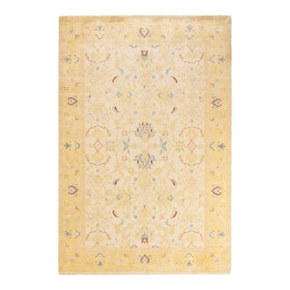 Eclectic, One-of-a-Kind Hand-Knotted Area Rug - Ivory, 6' 3" x 9' 2" For Sale