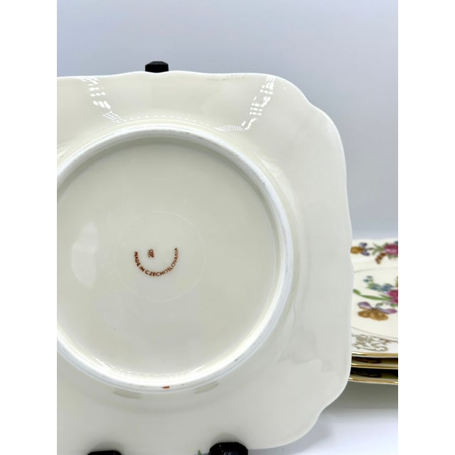 1920s Schlaggenwald Czechoslovakia Square Plate Floral Gold - Set of 4 For Sale - Image 4 of 8