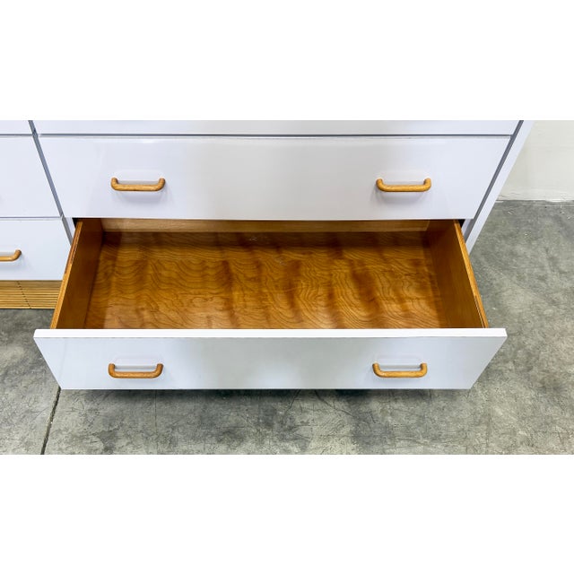 Wood 1970s Laminate 6-Drawer Dresser With Reed Base, Wood Handles For Sale - Image 7 of 10