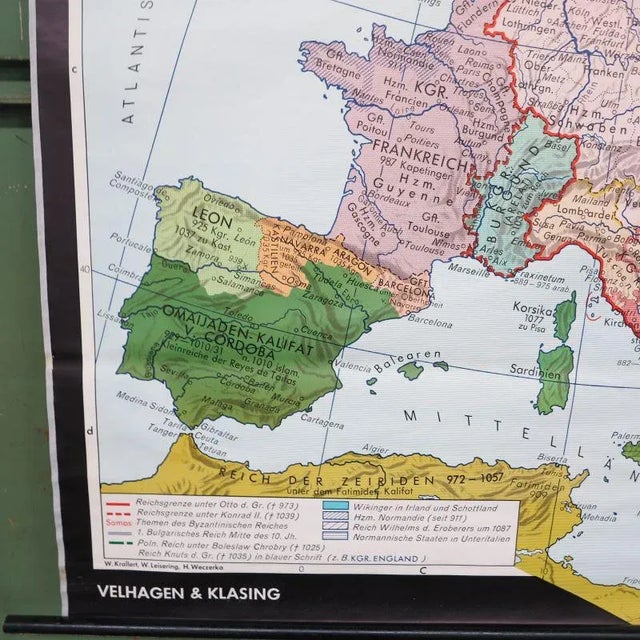 Blue School Wall Map of Europe from Velhagen & Klasing, 1950s For Sale - Image 8 of 9