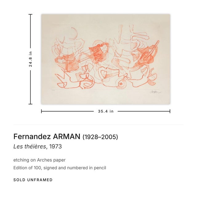 Mid-Century Modern 1973 Fernandez Arman Les Théières Signed Etching For Sale - Image 3 of 3