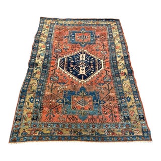 Antique Heriz Rug – Bold Geometric Medallion Design For Sale