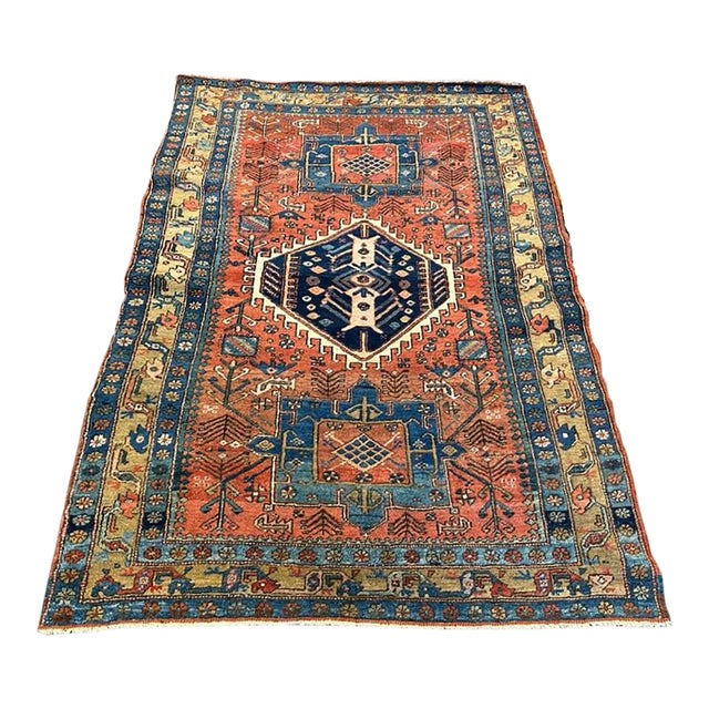 Antique Heriz Rug – Bold Geometric Medallion Design For Sale