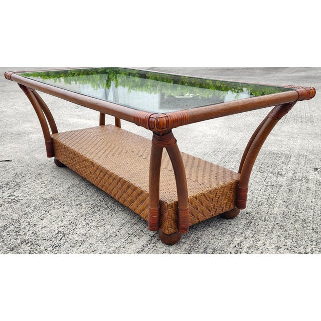 Mid-Century Modern Vintage French Bamboo Wicker Coffee Table For Sale - Image 3 of 16