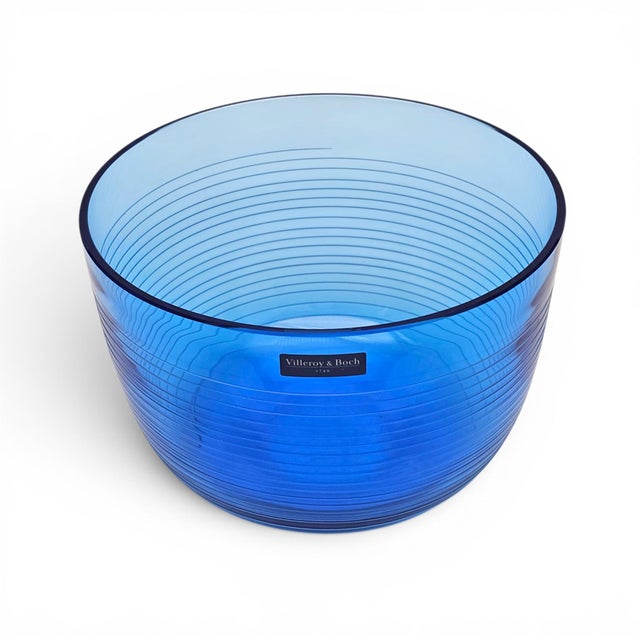 Contemporary Villeroy & Boch Conga White Swirl Cobalt Crystal Centerpiece Bowl 8.75" For Sale - Image 3 of 12