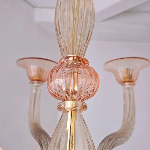 1970s Pink Neoclassical Murano Glass Chandelier For Sale - Image 9 of 9