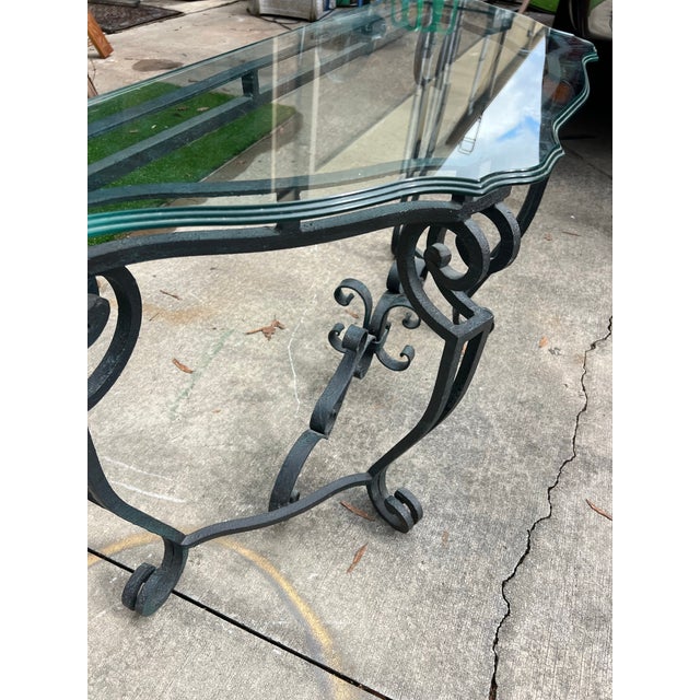French 1970s French Ironwork Console Table With Glass Top For Sale - Image 3 of 6