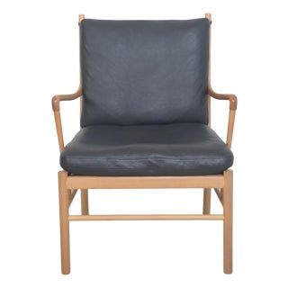 Colonial Chair in Ash and Black Leather from Ole Wanscher, 1990s For Sale