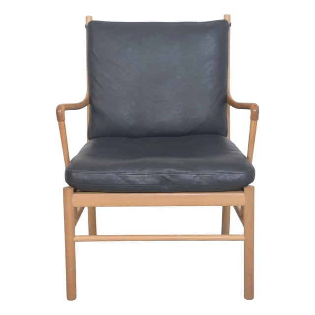 Colonial Chair in Ash and Black Leather from Ole Wanscher, 1990s For Sale