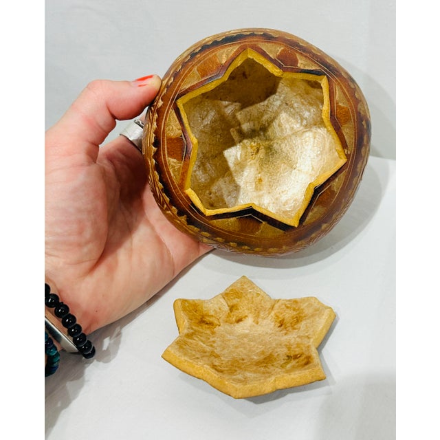 Mid 19th Century Vintage Peruvian Mate Burilado Carved Gourd Box With Llamas For Sale - Image 5 of 6