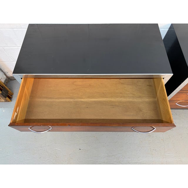 Pair of Mid 20th Century Rosewood and Chrome Three Drawer Dressers For Sale - Image 9 of 14