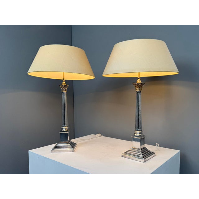 1970s Silver-Plated Table Lamps with Corinthian Columns, England, 1970s, Set of 2 For Sale - Image 5 of 11