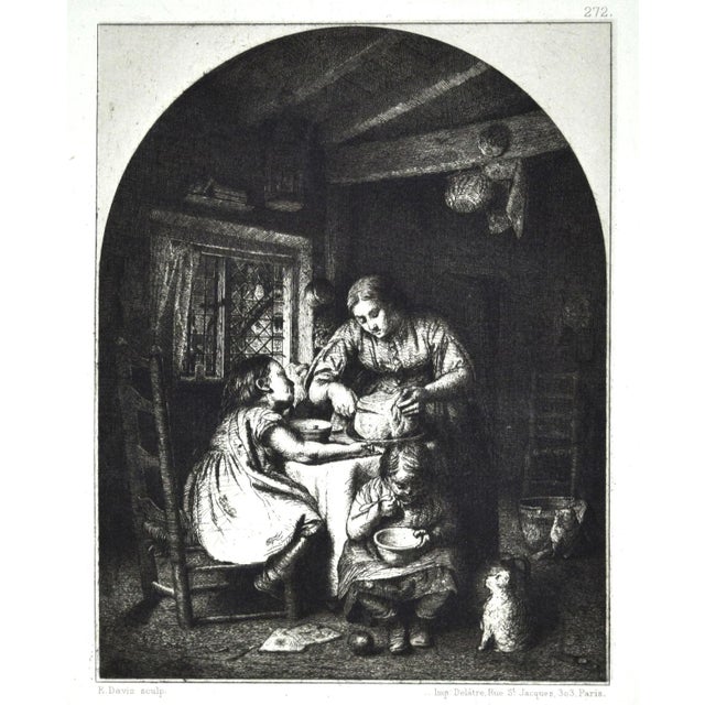 Les Repas des Enfants - Original Etching by Edward Davis - 1862 For Sale - Image 4 of 4