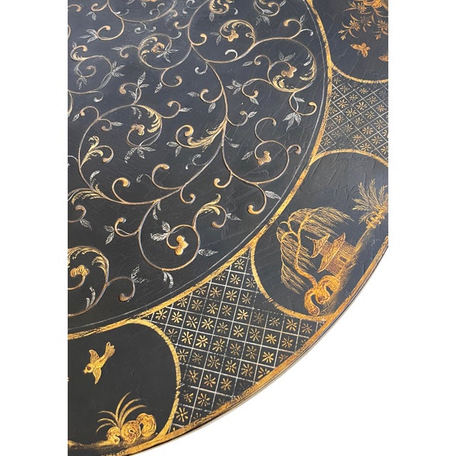 Black Hand-Painted Chinoiserie Round Entry Table For Sale - Image 8 of 11