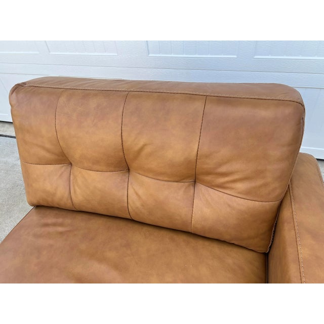 Wood Ashcroft Furniture Co. Mid Century Modern Inspired Brown Leather Chaise Lounge For Sale - Image 7 of 13